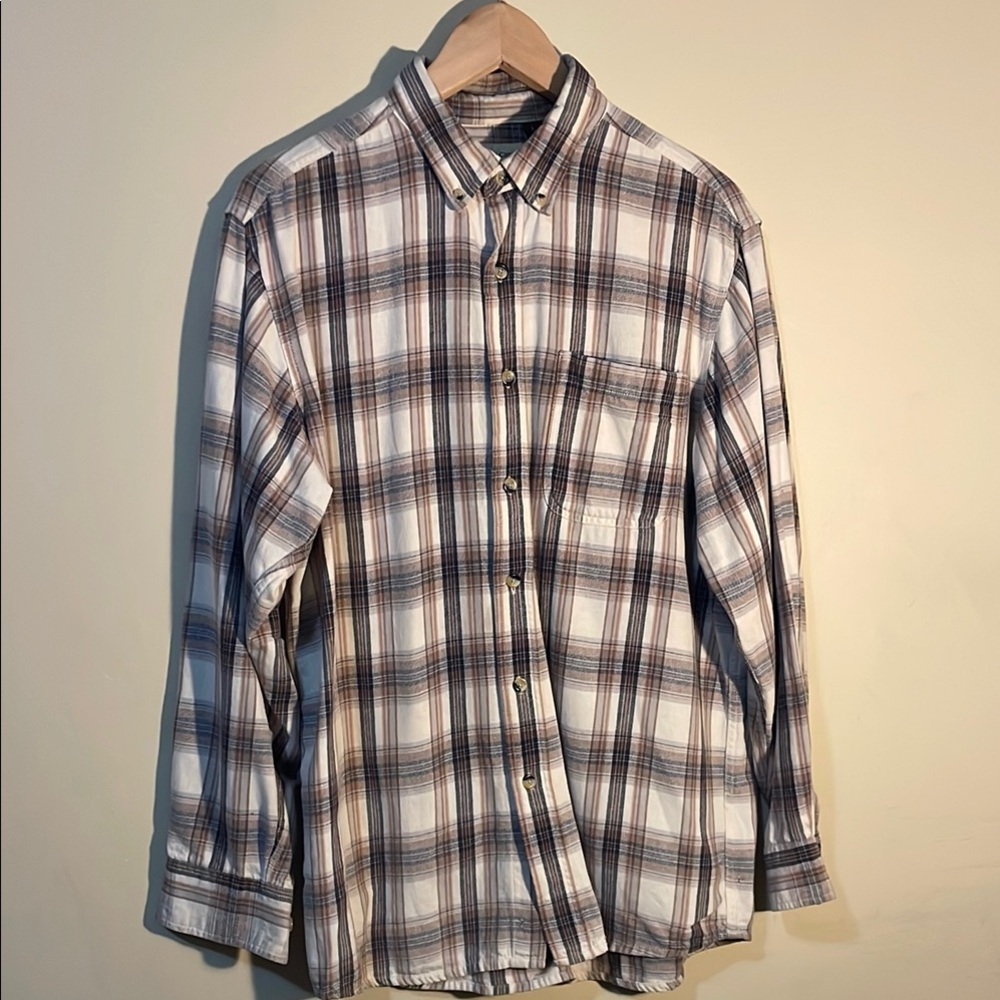Men's Plaid Shirt - Brown and White